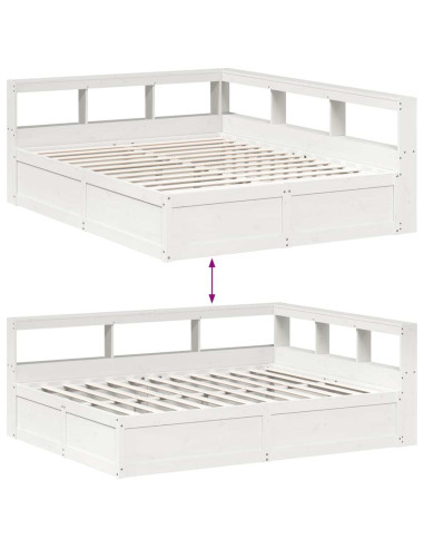 Letto Libreria senza Materasso Bianco 140x200 cm Legno di Pino