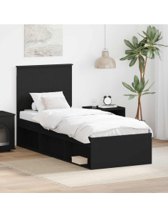Struttura del letto con testiera Nero 75 x 190 cm Pino massello
