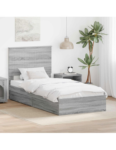 Letto con Contenitore con testiera Grigio Sonoma 90 x 190 cm