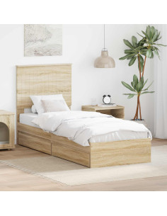 Letto con Contenitore con testiera Rovere Sonoma 75 x 190 cm