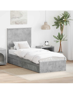 Letto con Contenitore con testiera Grigio cemento 75 x 190 cm
