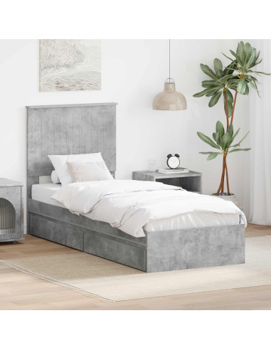 Letto con Contenitore con testiera Grigio cemento 75 x 190 cm