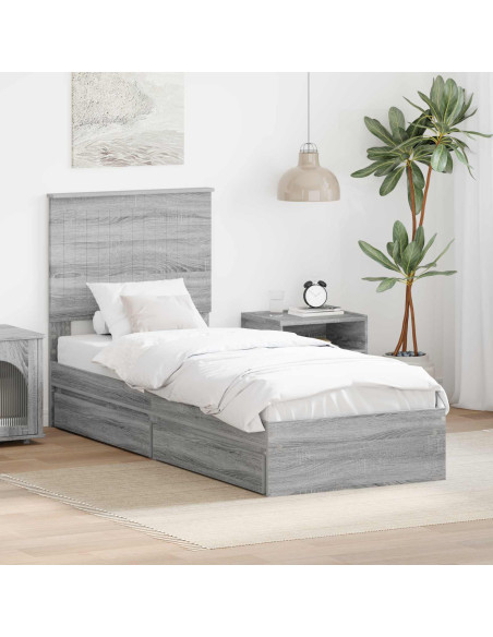 Letto con Contenitore con testiera Grigio Sonoma 75 x 190 cm