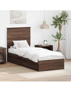 Letto con Contenitore con testiera Rovere Marrone 75 x 190 cm