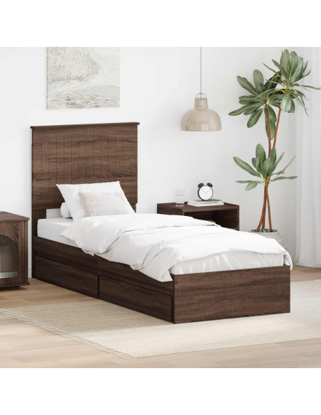 Letto con Contenitore con testiera Rovere Marrone 75 x 190 cm