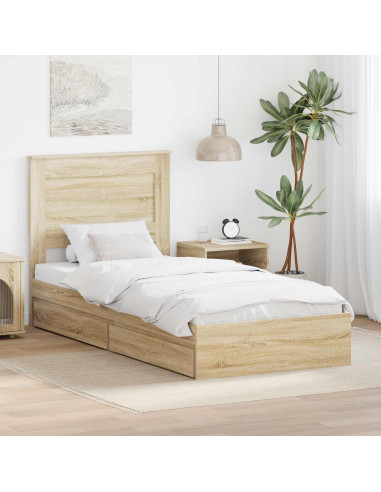 Letto con Contenitore con testiera Rovere Sonoma 90 x 190 cm