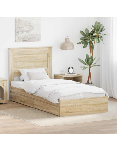 Letto con Contenitore con testiera Rovere Sonoma 90 x 190 cm