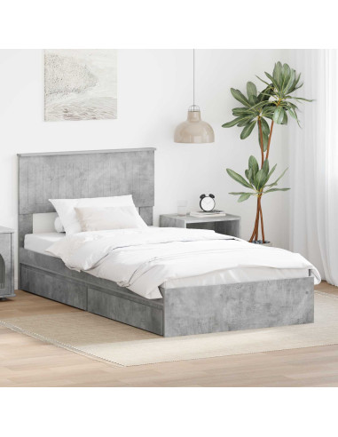 Letto con Contenitore con testiera Grigio cemento 100 x 200 cm