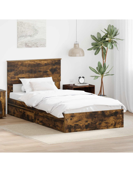 Letto con Contenitore con testiera Rovere fumé 100 x 200 cm