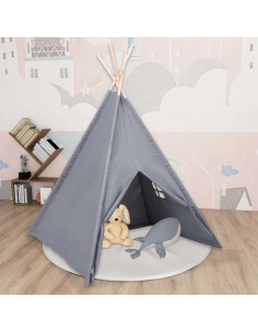 Tenda Tipi Bambini con Borsa Grigio Microfibra 120x120x150cm