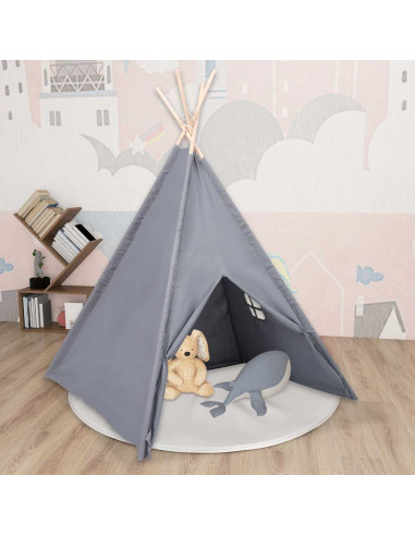 Tenda Tipi Bambini con Borsa Grigio Microfibra 120x120x150cm