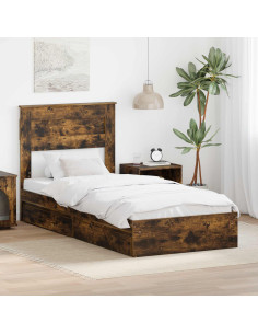 Letto con Contenitore Rovere fumé 90 x 190 cm Legno multistrato