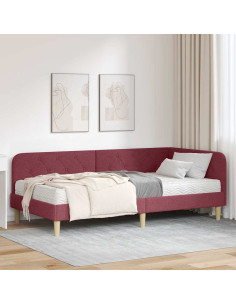 Cornice del letto ad angolo Rosso Vino 90 x 200 cm Tessuto