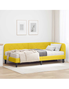 Cornice del letto ad angolo Giallo 100 x 200 cm Velluto