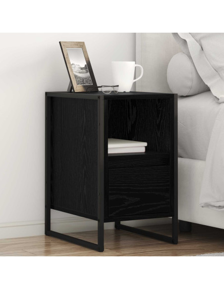 Comodino Rovere Nero 39,5 x 30 x 50 cm Legno multistrato