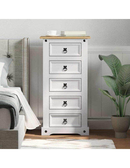 Comodino con cassetto Bianco 53 x 39 x 103 cm Pino massello