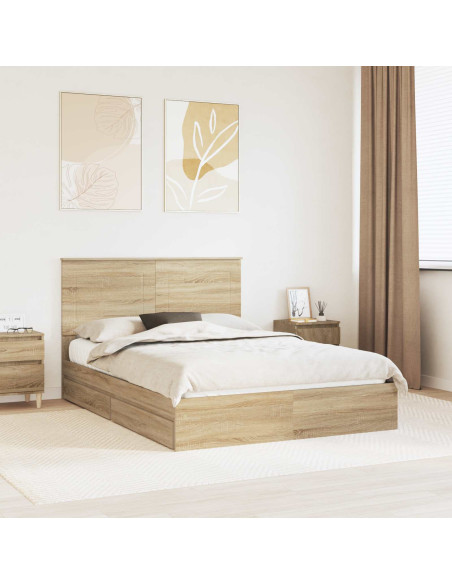 Letto con Contenitore con testiera Rovere Sonoma 140 x 200 cm