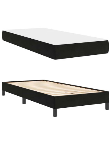 Letto a molle con materasso Nero 90 x 210 cm Tessuto