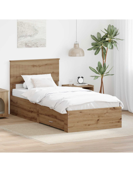 Struttura del letto con testiera Rovere artigianale 90 x 190 cm