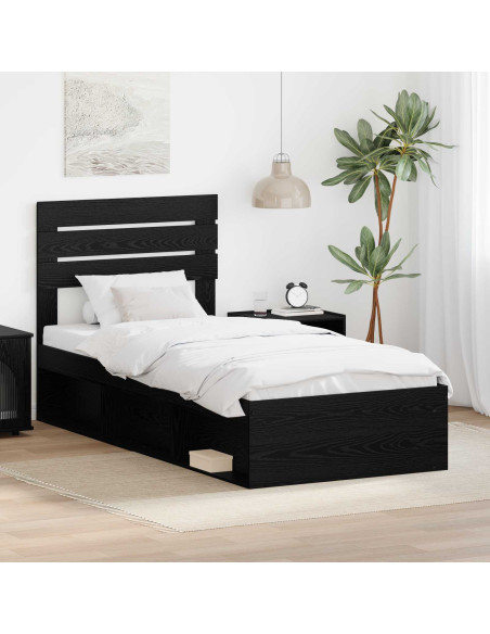 Struttura del letto con testiera Nero 75 x 190 cm Pino massello