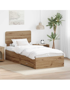 Struttura del letto con testiera Rovere artigianale 90 x 190 cm