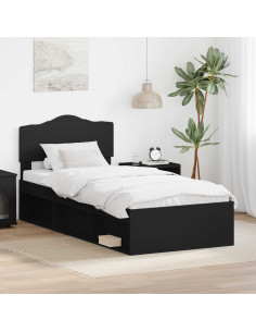 Struttura del letto con testiera Nero 90 x 200 cm Pino massello