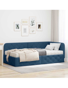 Cornice del letto ad angolo Blu 90 x 200 cm Tessuto