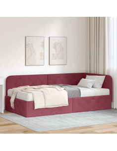 Cornice del letto ad angolo Rosso Vino 100 x 200 cm Tessuto