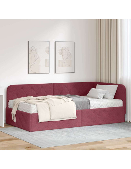 Cornice del letto ad angolo Rosso Vino 100 x 200 cm Tessuto