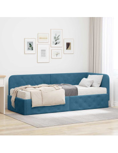 Cornice del letto ad angolo Blu 80 x 200 cm Velluto