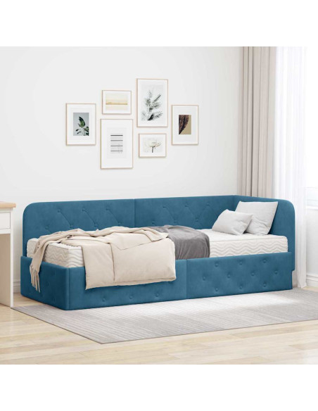 Cornice del letto ad angolo Blu 80 x 200 cm Velluto