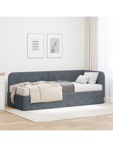 Cornice del letto ad angolo Grigio scuro 80 x 200 cm Velluto