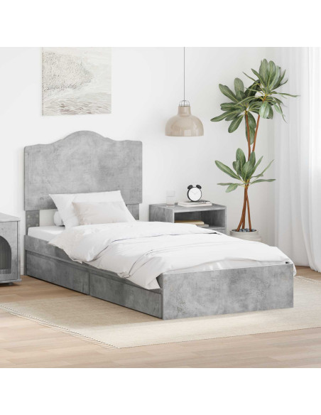 Letto con Contenitore con testiera Grigio cemento 100 x 200 cm