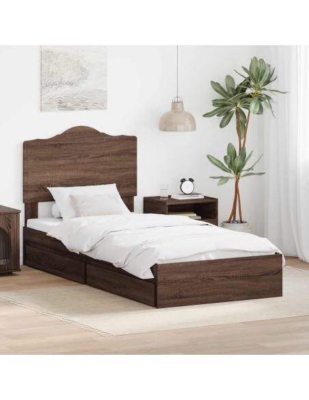 Letto con Contenitore con testiera Rovere Marrone 100 x 200 cm