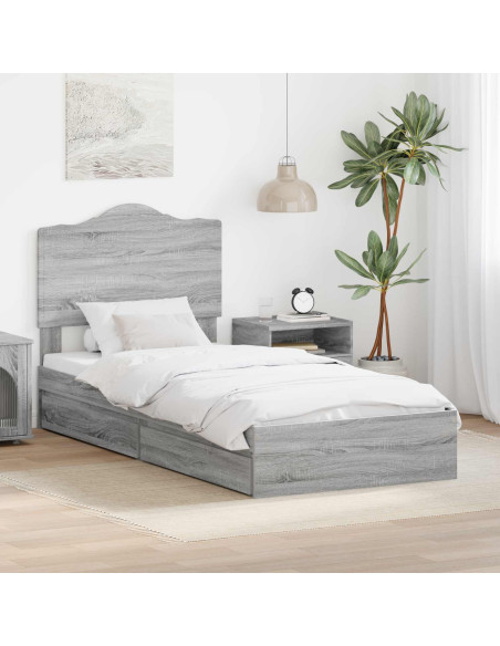 Letto con Contenitore con testiera Grigio Sonoma 90 x 190 cm