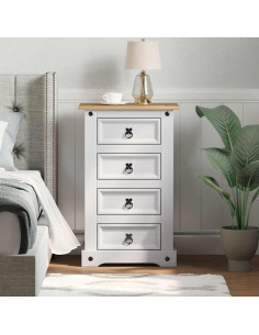 Comodino con cassetto Bianco 53 x 39 x 84 cm Pino massello