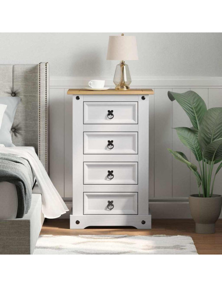 Comodino con cassetto Bianco 53 x 39 x 84 cm Pino massello