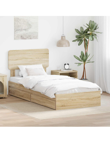 Letto con Contenitore con testiera Rovere Sonoma 75 x 190 cm