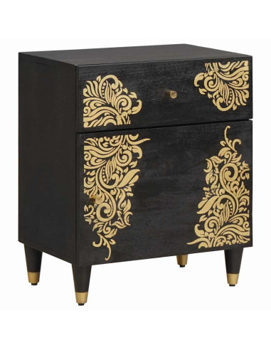 Comodino con porta Nero 50 x 33 x 60 cm Legno di mango massello