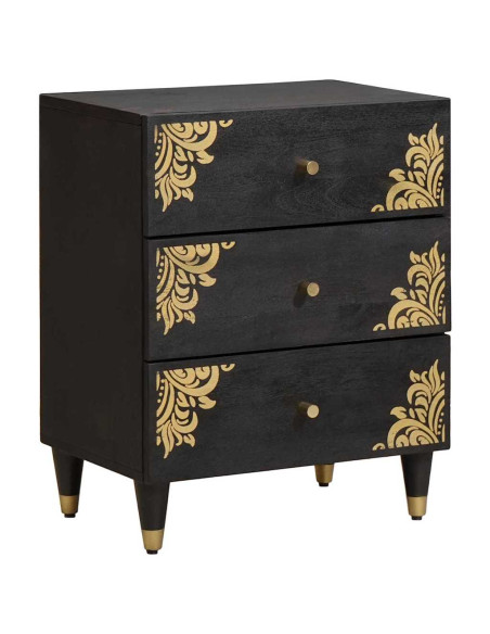 Armadio da Notte Nero 50 x 33 x 62 cm Legno di mango massello