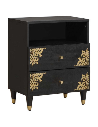 Armadio da Notte Nero 50 x 33 x 62 cm Legno di mango massello