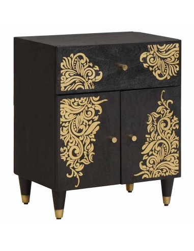 Comodino con porta Nero 50 x 33 x 60 cm Legno di mango massello