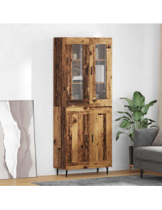 Credenza 2 pcs Legno vecchio Legno Stratificato e Vetro