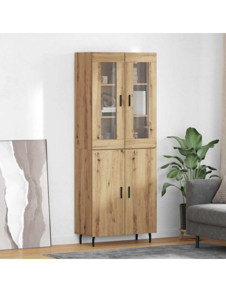 Credenza 2 pcs Rovere artigianale Legno Stratificato e Vetro