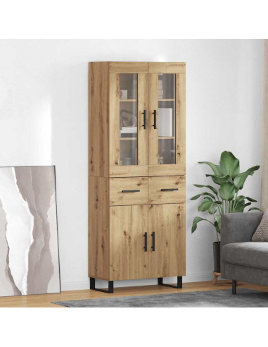 Credenza 2 pcs Rovere artigianale Legno Stratificato e Vetro