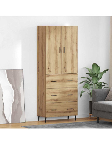 Credenza 2 pcs Rovere artigianale Legno Stratificato e Vetro