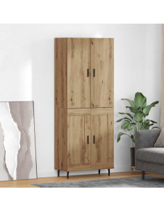 Credenza 2 pcs Rovere artigianale Legno Stratificato e Vetro