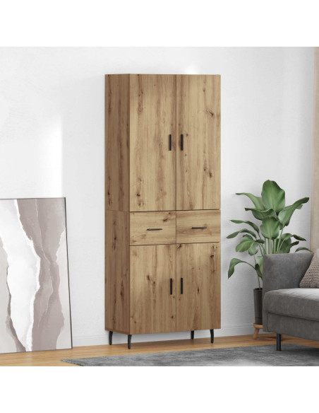 Credenza 2 pcs Rovere artigianale Legno Stratificato e Vetro