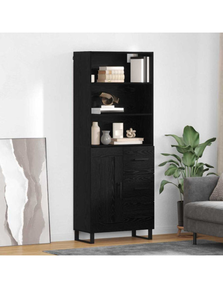 Credenza Rovere Nero 69,5 x 34 x 180 cm Legno multistrato