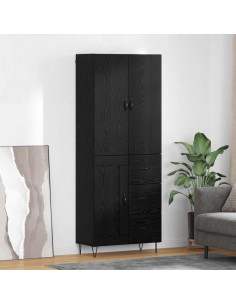 Credenza 2 pcs Rovere Nero Legno ingegnerizzato e vetro